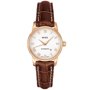 Mido Baroncelli III Automatic White Dial Brown Leather Strap Watch For Women - M7600.3.26.8