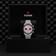 Tudor Black Bay Chrono Pink Dial Silver Steel Strap Watch for Men - M79360N-0019