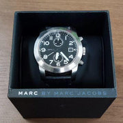 Marc Jacobs Larry Chronograph Black Dial Black Leather Strap Watch for Men - MBM5033