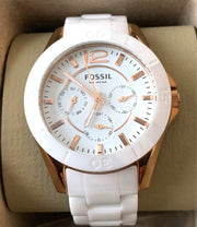 Fossil Ceramic Multifunction White Dial White Steel Strap Watch for Women - CE1006