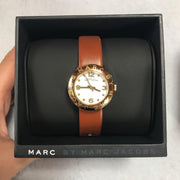 Marc Jacobs Amy White Dial Brown Leather Strap Watch for Women - MBM8574