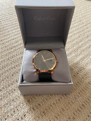 Calvin Klein City Quartz Grey Dial Black Leather Strap Watch for Men - K2G2G6C3