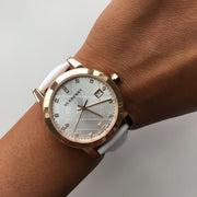 Burberry The City Diamonds White Dial White Leather Strap Watch for Women - BU9130