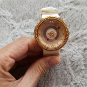 Versace V Metal Icon Gold Dial White & Gold Strap Watch for Women - VLC040014