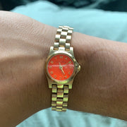 Marc Jacobs Henry Dinky Red Dial Gold Steel Strap Watch for Women - MBM3202