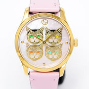 Gucci G Timeless Quartz Mother of Pearl Dial Pink Leather Strap Watch For Women -  YA1264132