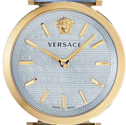 Versace V-Twist Blue Dial Blue Leather Strap Watch for Women - VELS00319