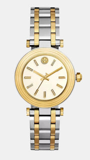 Tory Burch Classic T White Dial Two Tone Steel Strap Watch for Women - TBW9014