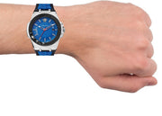 Versace Chain Reaction Blue Dial Two Tone Leather Strap Watch for Men - VEDY00119