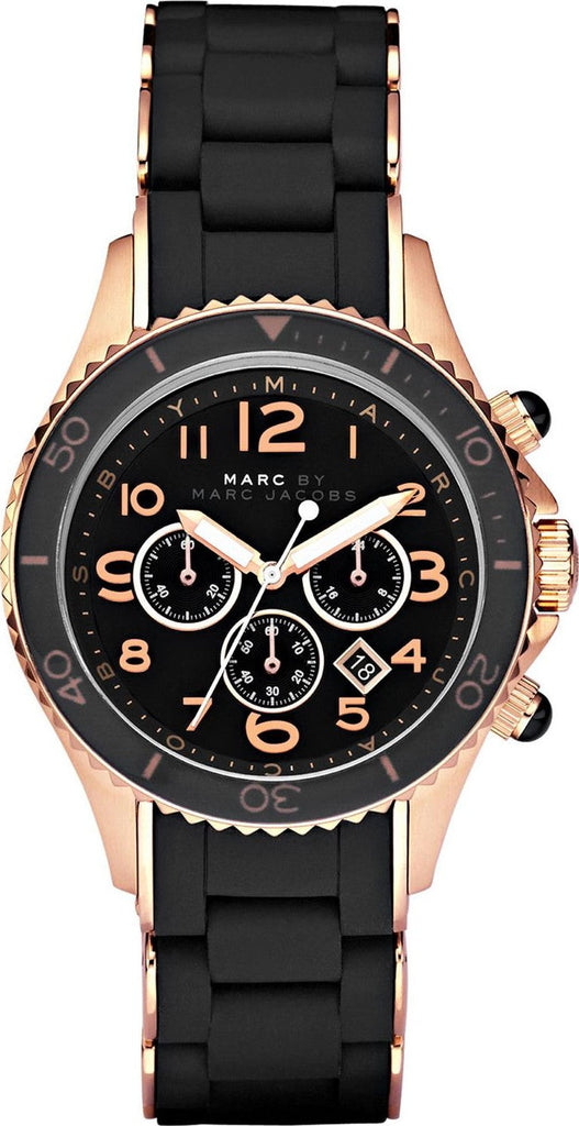 Marc Jacobs Rock Chronograph Black Dial Black Silicone Strap Watch