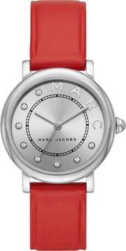 Marc Jacobs Roxy Silver Dial Red Leather Strap Watch for Women - MJ1632