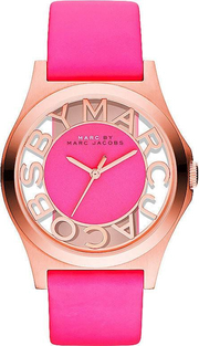 Marc Jacobs Henry Skeleton Pink Dial Pink Leather Strap Watch for Women - MBM1243