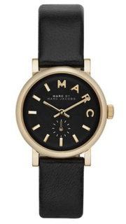 Marc Jacobs Baker Black Dial Black Leather Strap Watch for Women - MBM1273