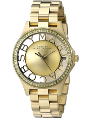 Marc Jacobs Henry Transparent Gold Dial Gold Steel Strap Watch for Women - MBM3338