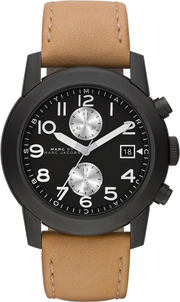 Marc Jacobs Larry Chronograph Black Dial Brown Leather Strap Watch for Men - MBM5053