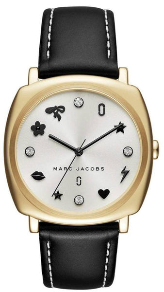 Marc Jacobs Mandy White Dial Black Leather Strap Watch for Women
