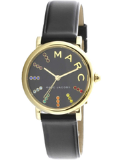 Marc Jacobs Roxy Black Dial Black Leather Strap Watch for Women - MJ1592
