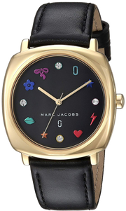 Marc Jacobs Mandy Black Dial Black Leather Strap Watch for Women - MJ1597
