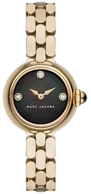 Marc Jacobs Courtney Mother of Pearl Black Dial Gold Steel Strap Watch for Women - MJ3460