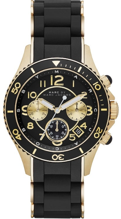 Marc Jacobs Rock Chronograph Black Dial Black Silicone Strap Watch for Women - MBM2598