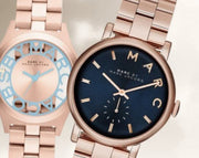 Marc Jacobs Baker Blue Dial Rose Gold Steel Strap Watch for Women - MBM3330