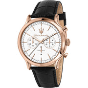 Maserati Epoca Chronograph White Dial Black Leather Strap Watch For Men - R8871618016