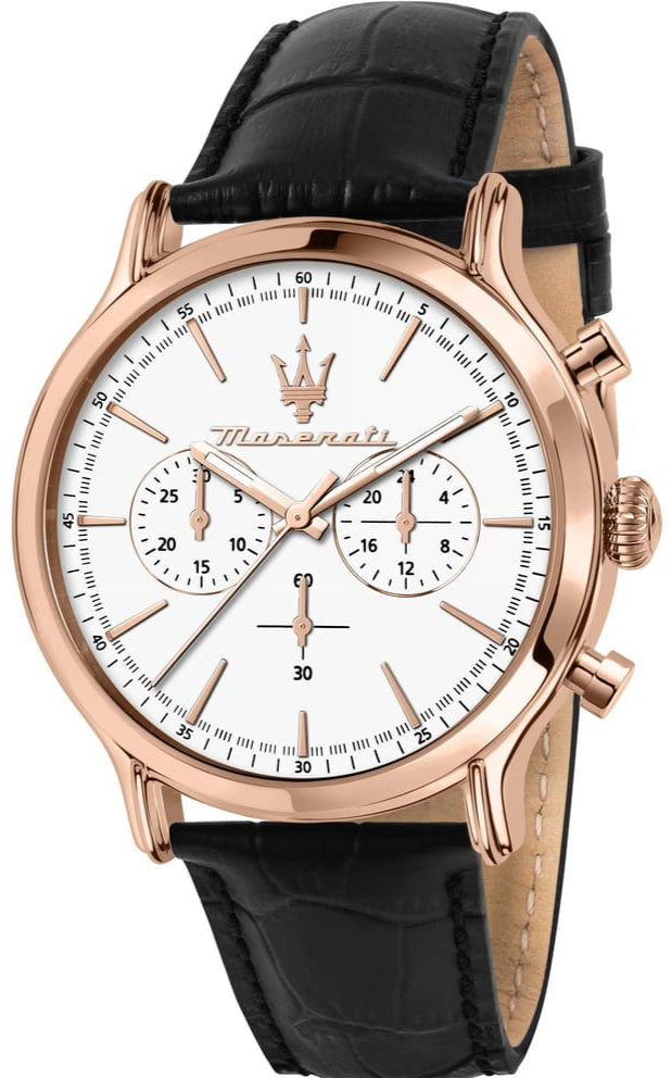 Maserati Epoca Chronograph White Dial Black Leather Strap Watch For Men - R8871618016