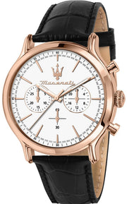 Maserati Epoca Chronograph White Dial Black Leather Strap Watch For Men - R8871618016