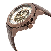 Maserati Ingegno Automatic Skeleton White Dial Brown Leather Strap Watch For Men - R8821119003