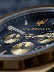 Maserati Stile Chronograph Black Dial Gold Steel Strap Watch For Men - R8873642001