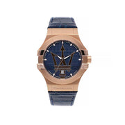 Maserati Potenza 42mm Rose Gold & Blue Dial Blue Leather Strap Watch For Men - R8851108027