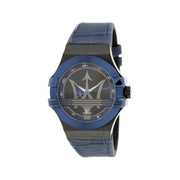 Maserati Potenza Black Dial 42mm Blue Leather Strap Watch For Men - R8851108007