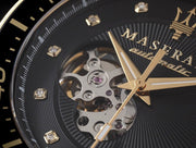 Maserati SFIDA Black Dial Yellow Gold Toned Stainless Steel Watch For Men - R8823140003