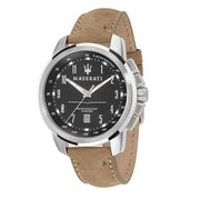 Maserati Successo Black Dial Beige Leather Strap Watch For Men - R8851121004