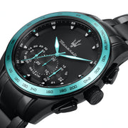 Maserati Traguardo Chronograph Aqua Edition Black Dial Black Steel Strap Watch For Men - R8873644002