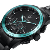 Maserati Traguardo Chronograph Aqua Edition Black Dial Black Steel Strap Watch For Men - R8873644002