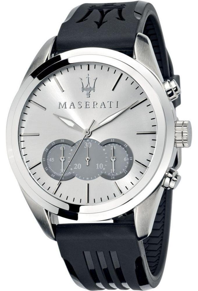 Maserati Traguardo Chronograph Silver Dial Black Rubber Strap Watch for Men - R8871612012