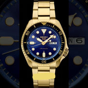 Seiko 5 Sports US Special Edition Automatic Blue Dial Gold Steel Strap Watch For Men - SRPK20
