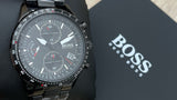 Hugo Boss Aero Chronograph Black Dial Black Steel Strap Watch for Men - 1513771