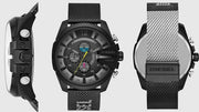 Diesel Mega Chief Chronograph Black Dial Black Mesh Bracelet Watch For Men - DZ4514