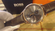 Hugo Boss Jet Chronograph Grey Dial Brown Leather Strap Watch for Men - 1513281