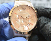 Emporio Armani Classic Chronograph Rose Gold Dial Rose Gold Steel Strap Watch For Men - AR2452