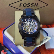 Fossil Modern Machine Automatic Skeleton Blue Dial Two Tone Steel Strap Watch for Men - ME3133