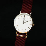 Daniel Wellington Classic Roselyn White Dial Maroon Nylon Strap Watch For Women - DW00100267