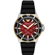 Emporio Armani Sea Explorer Meccanico Automatic Red Dial Black Silicon Strap Watch For Men - AR60070