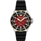 Emporio Armani Sea Explorer Meccanico Automatic Red Dial Black Silicon Strap Watch For Men - AR60070