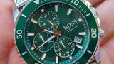 Hugo Boss Admiral Chronograph Green Dial Silver Mesh Bracelet Watch for Men - 1513905