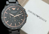 Emporio Armani Mario Ceramic Chronograph Black Dial Black Steel Strap Watch For Men - AR70002