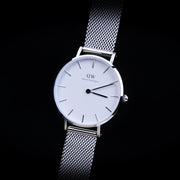Daniel Wellington Petite Sterling White Dial Silver Mesh Bracelet Watch For Women - DW00100164