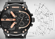 Diesel Big Daddy Chronograph Black Dial Black Steel Strap Watch For Men - DZ7312
